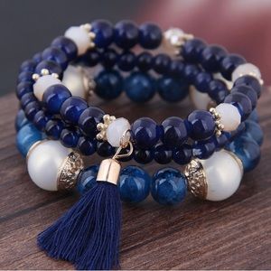 Stunning Crystal Blue Bead Multi-layer Set of 3 Bracelet